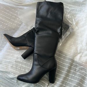 Faux Leather Heeled Stovepipe Black Boots